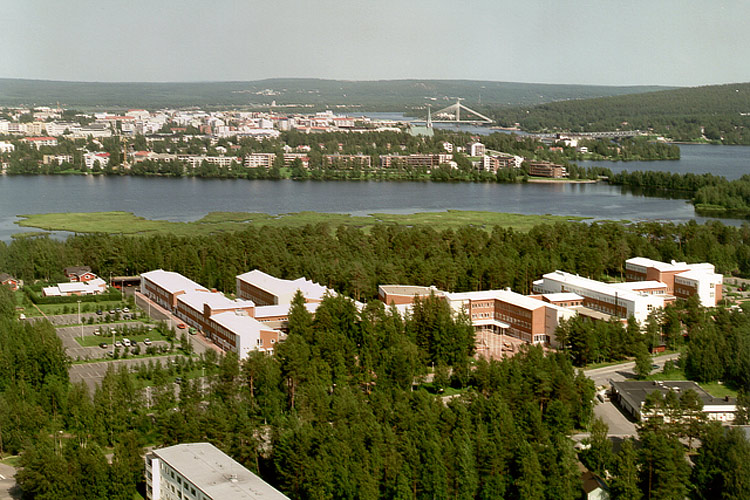 Aerial photo of The University of Lapland in Rovaniemi, Finland. Kari Huhtamo Art Foundation.